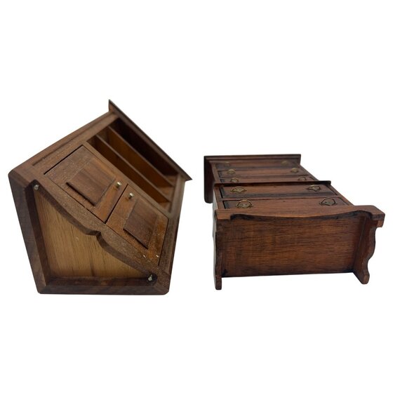 Wood Dollhouse Corner Cabinet, Chest & 2 Side Tables Vintage Lot Unmarked 1:12 - Picture 8 of 8